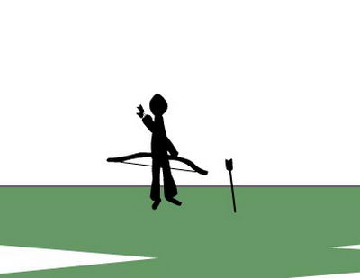 Замочи противника из лука. Можно играть вдвоем.