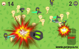 Прикольная игрушка. В начале игры накликай как можно больше человечков и они будут драться с вражеской армией.