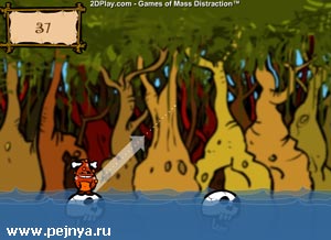 Отличная игрушка. Помогите туземцу переправится через реку по черепам.