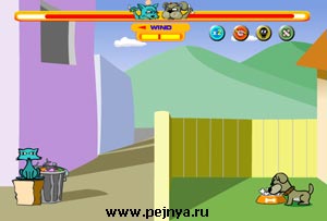 Вы играете собакой и должны надовать по голове в край обнаглевшиму коту.